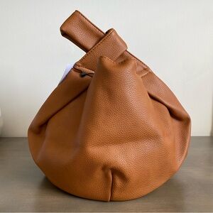 Camel Brown Leather Sculptural Knot Mini Dollop Bag X The Drop | Fall Fashion
